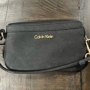 Calvin Klein Black Saffiano Wristlet with Gold Logo